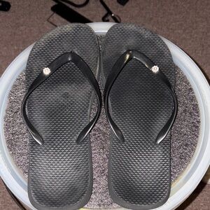 Black Flip Flops with Rhinestone Detail